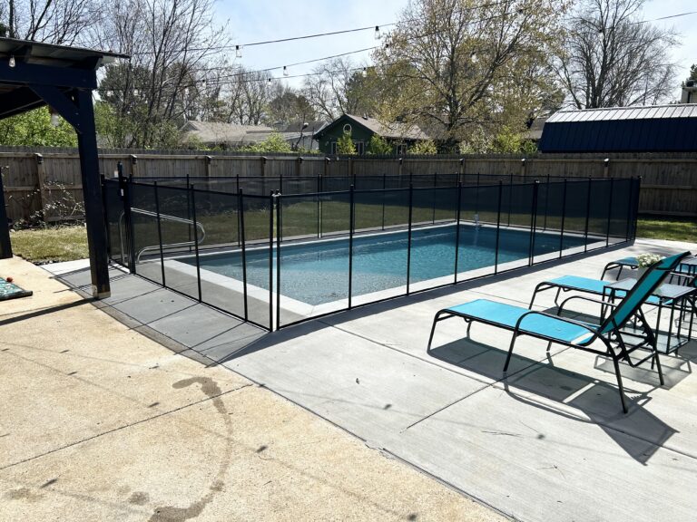 “Request a free pool safety quote in Middle Tennessee” Removable mesh pool fence installed Nashville backyard child and pet safety