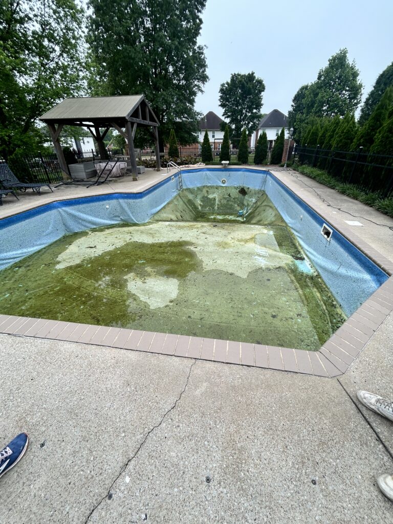 Faded pool liner replaced with new vinyl liner